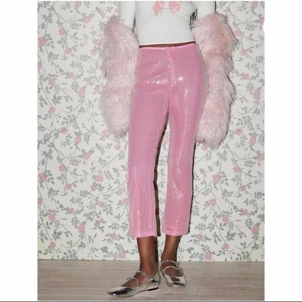 Urban Outfitters Pink Sequin cropped Wide Leg Pants kimchi blue Sz 4 Barbiecore